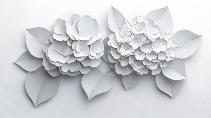 Flowers, Hydrangeas, Paper Cut Art, Abstract Image, Texture, Background for, Wallpaper, Cover and Screen of Smartphone, PC, Laptop, 9:16 and 16:9 Format