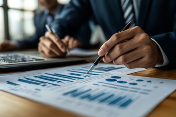 financial advisory services. Asian advisor showing plan of investment to clients in the consultancy office, Generative AI