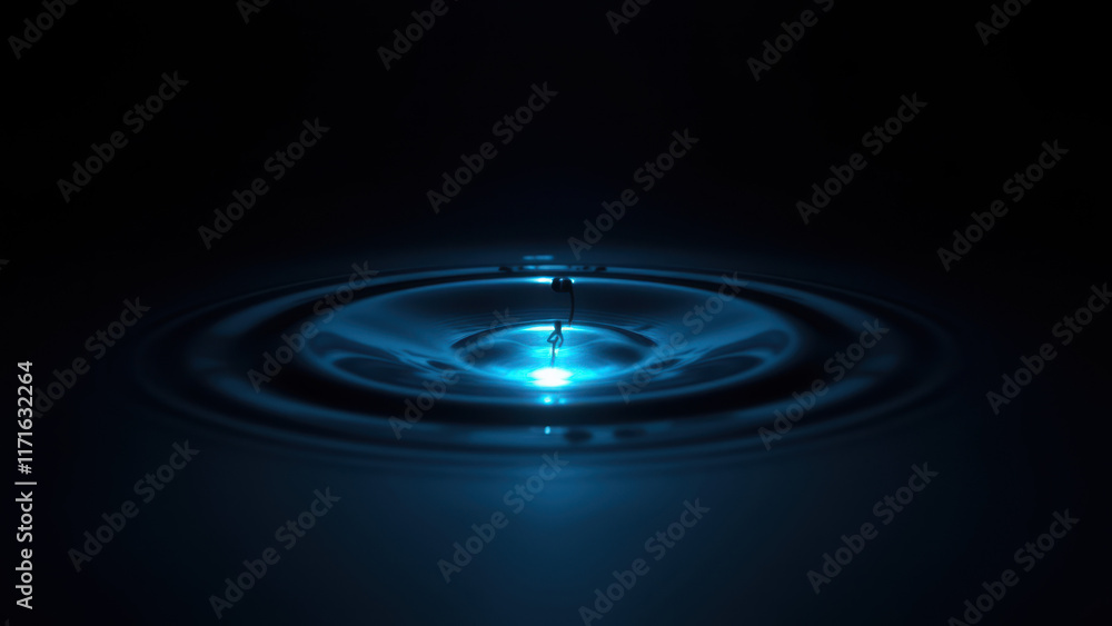 Poster a microscopic view of an ai-generated ripple effect with blue undertones, showcasing advanced artifi