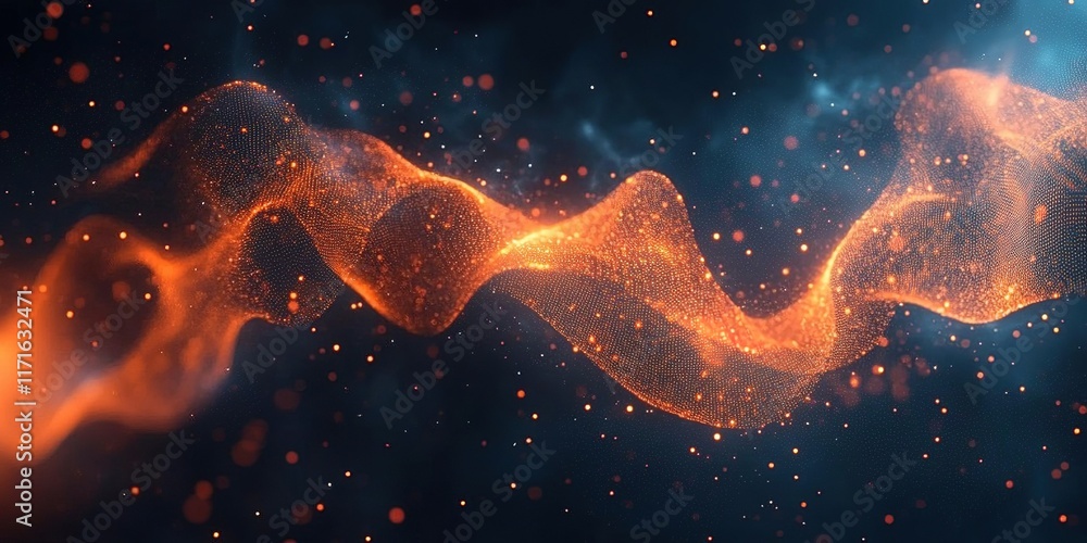 Aufkleber flowing waves of orange light create a mesmerizing digital effect in a dark backdrop