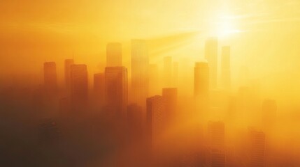 Dramatic City Skyline with Smog and High Contrast Lighting