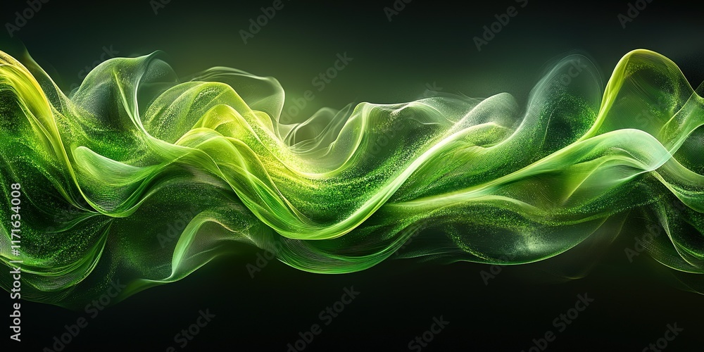 Poster swirling green waves create a dynamic visual rhythm in an abstract representation of movement and li