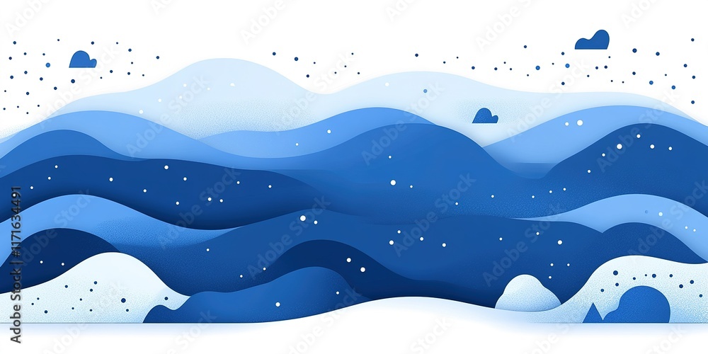 Poster colorful blue waves and clouds create a serene abstract background for design or artistic projects