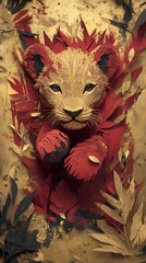 Animal, Lion, Paper Cut Art, Abstract Image, Texture, Pattern Background, Wallpaper, Cover and Screen for Smartphone, PC, Laptop, 9:16 and 16:9 Format