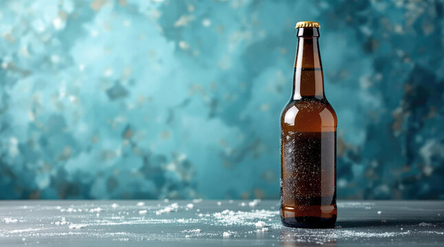 beer bottle on wooden table water background festive celebration national beer day drink holiday rustic outdoor copy space