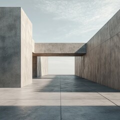 Obraz premium of abstract modern concrete architecture with empty cement floor, minimal exterior.