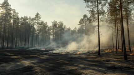 Obraz premium Forest Area Affected by Smoke and Fire Damage