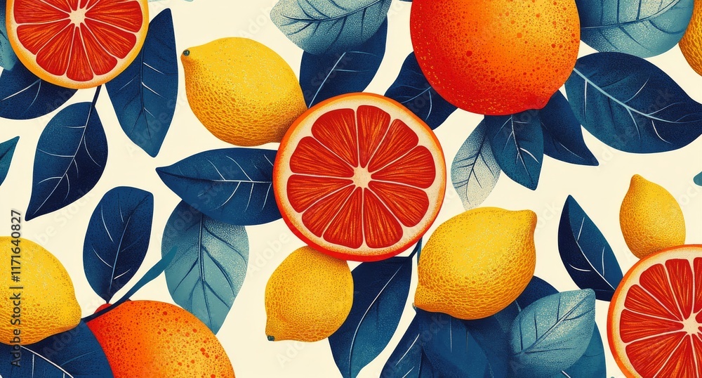 Poster bright citrus fruits with vibrant leaves on a clean background creating an appetizing visual display