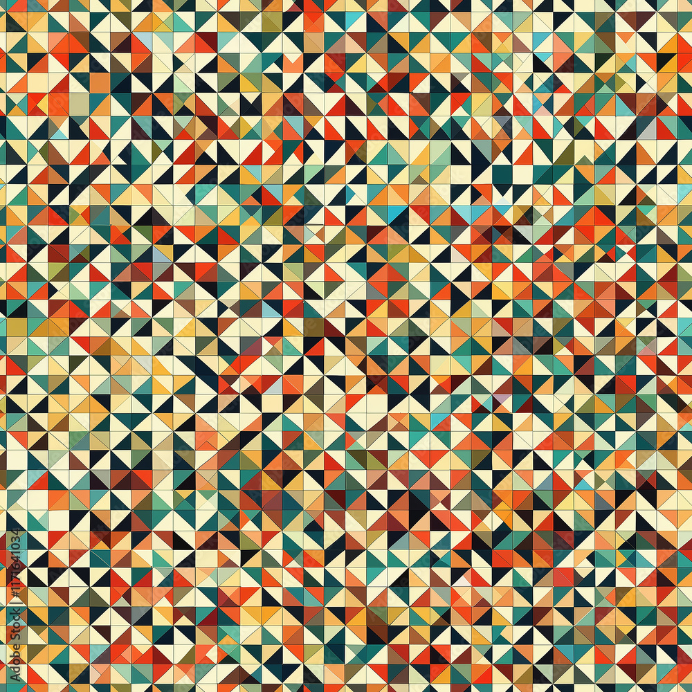 Poster colorful geometric pattern featuring a variety of triangles in multiple shades, creating a vibrant m