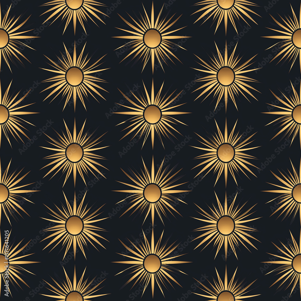 Poster golden sunburst pattern on a dark background, creating a stylish and modern design ideal for various