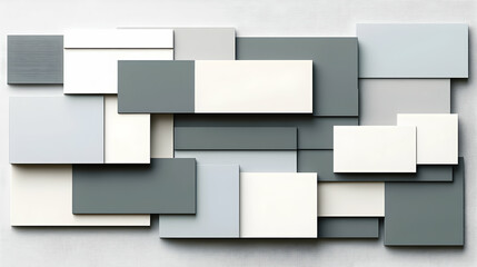 Abstract geometric design featuring overlapping rectangles in shades of gray and white. Ideal for modern backgrounds, presentations, or website design.