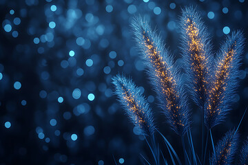 Obraz premium Glowing wireframe pampas grass plumes on a transparent background, highlighted by a combination of blue and black data points