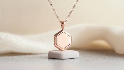 Elegant gold hexagonal pendant necklace displayed on soft background