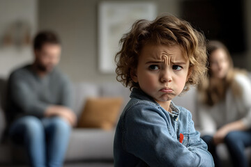 Child upset with parents arguing in background