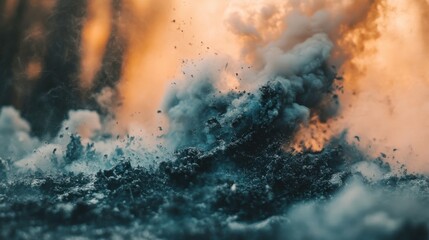 Intense Smoke and Fire Close-Up in a Burnt Forest