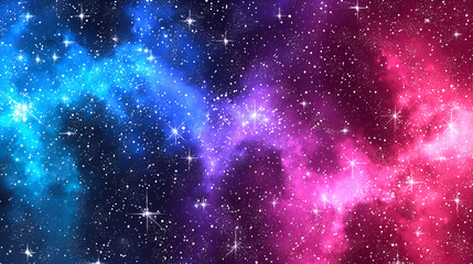 Obraz premium Cosmic Nebula in Pink and Blue Hues: A breathtaking cosmic nebula swirls in vibrant pink and blue hues, speckled with countless glittering stars, creating a mesmerizing celestial landscape. 