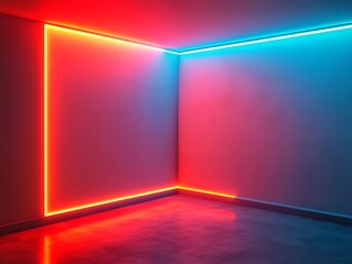 Neon Lights Illuminate Corner Room Walls