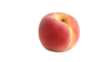 A ripe peach with a fuzzy skin and a slight blush isolated on a transparent background, PNG