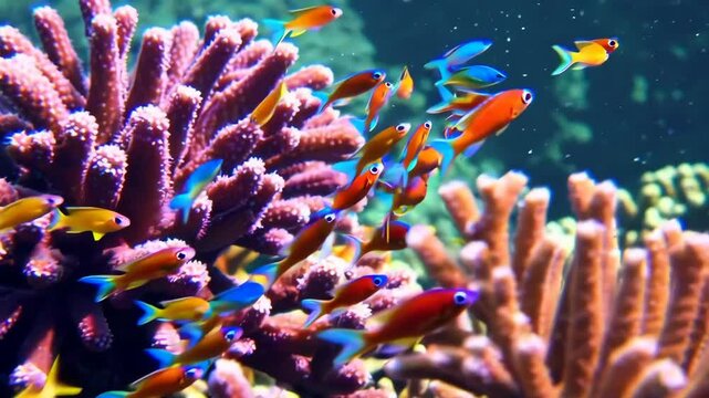 Colorful Fish Swimming Among Vibrant Coral Reef Footage