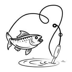 Doodle icon of a fish on a fishing line