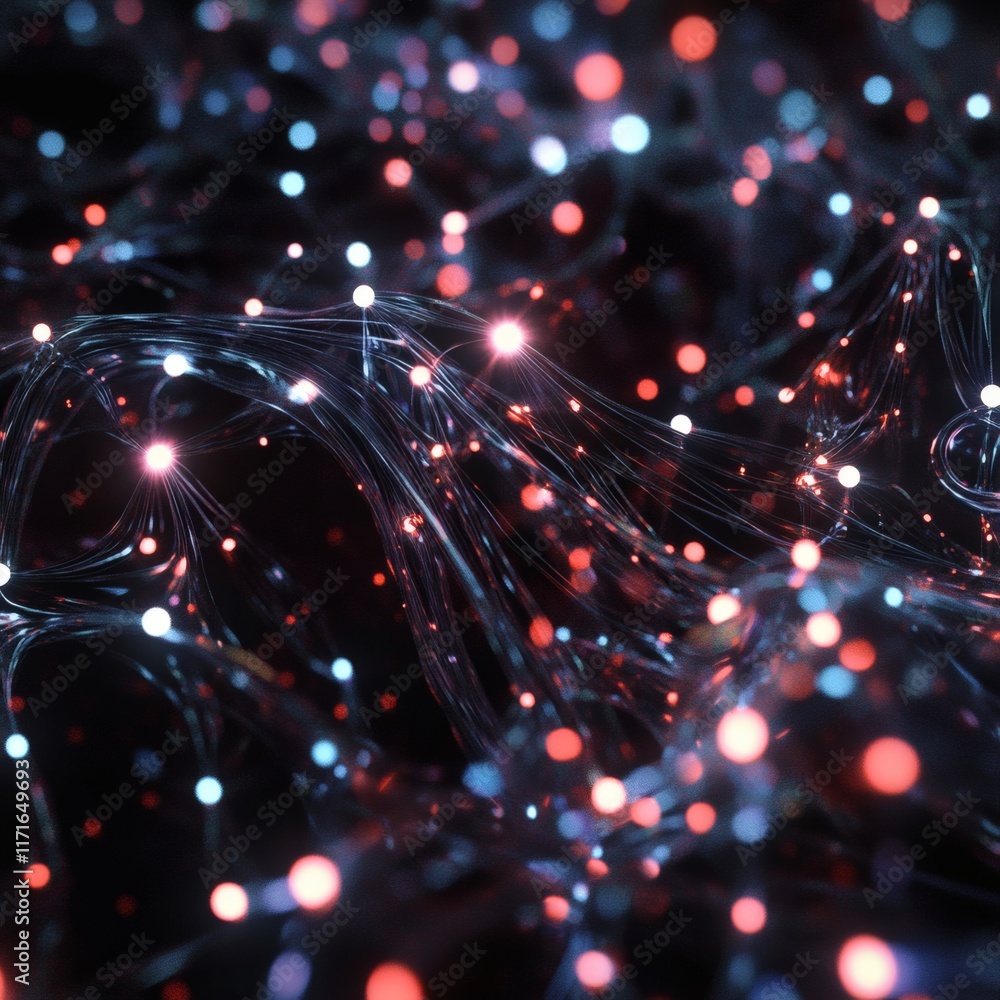 Poster technology background with glowing data nodes and seamless connectivity