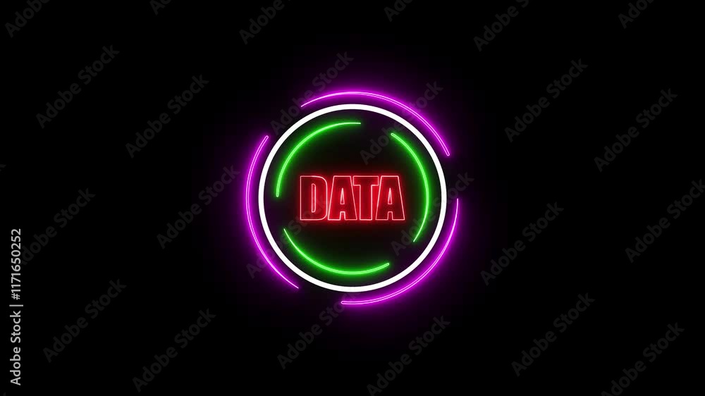 Poster data in a glowing neon circle animation on a black background.