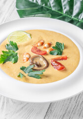 Creamy Tom Yum Soup with Shrimp and Coconut Milk, Thai Cuisine
