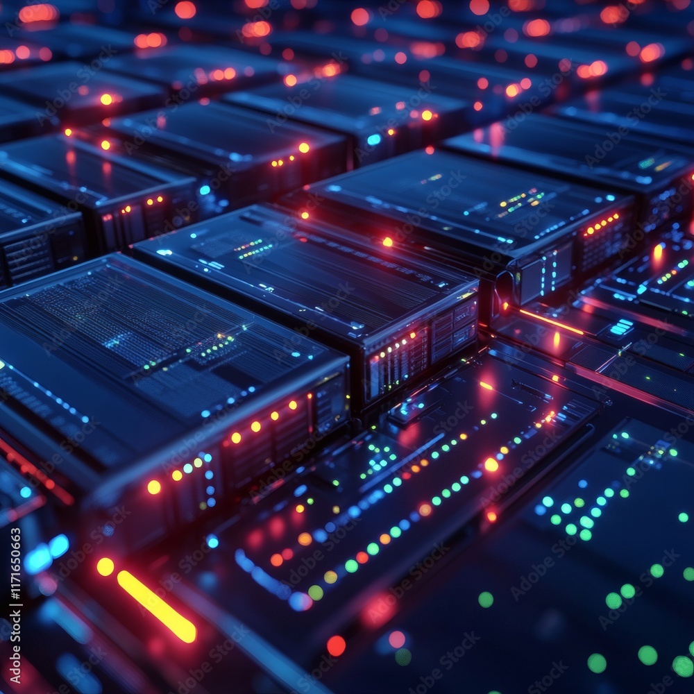 Poster technology background with glowing data nodes and seamless connectivity