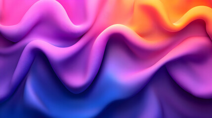 Abstract vibrant gradient background of flowing, wavy fabric in shades of purple, pink, and orange. Ideal for website banners, presentations, and design projects.