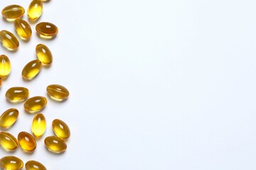 Capsule of omega 3, 6, 9 fish oil, vitamin, food supplement on white background 