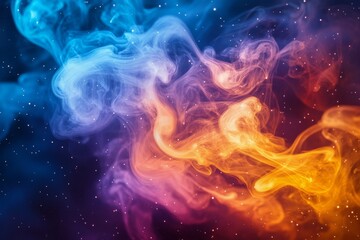 Colorful smoke swirling in the cosmos with stars shining brightly at night