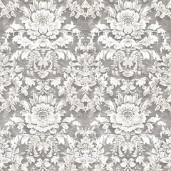 Elegant floral damask pattern in neutral tones on a textured background