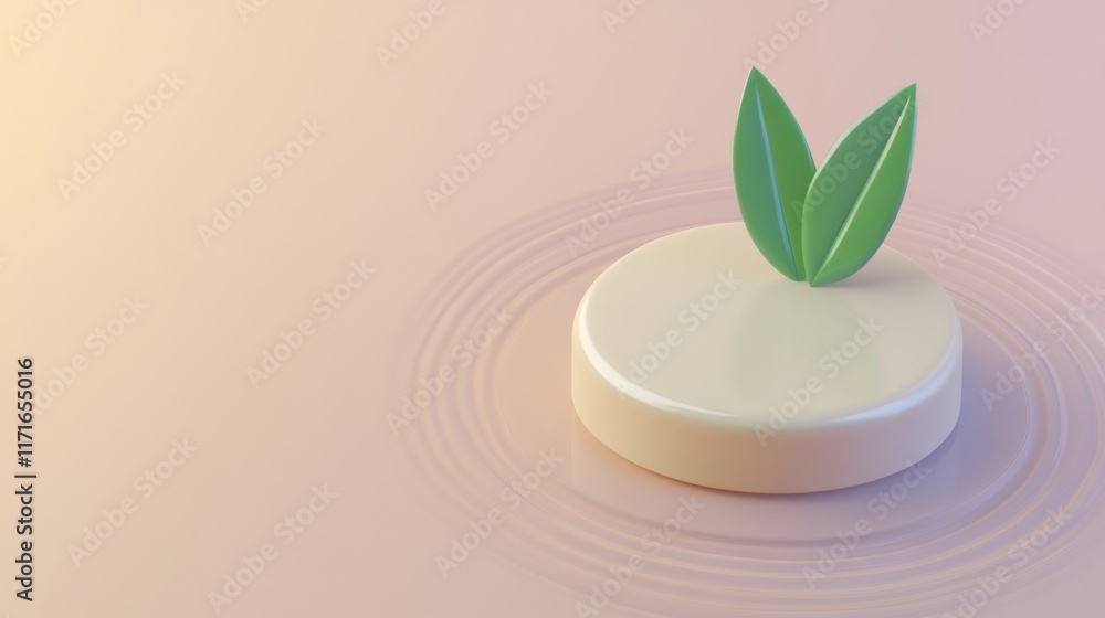 Aufkleber a minimalistic design featuring a white circular object with two green leaves on top, set against a 