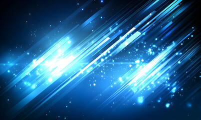 Obraz premium Dynamic blue abstract background with glowing streaks and particles, ideal for technology, energy, or futuristic designs.