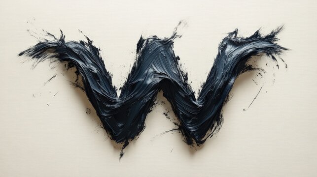 Dark paint strokes form letter W.