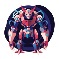 Demon robot, flat character illustration