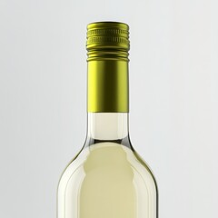 Elegant glass bottle of white wine with a green cap against a minimalistic background