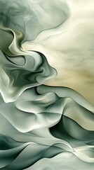 Abstract green and beige fluid art painting.