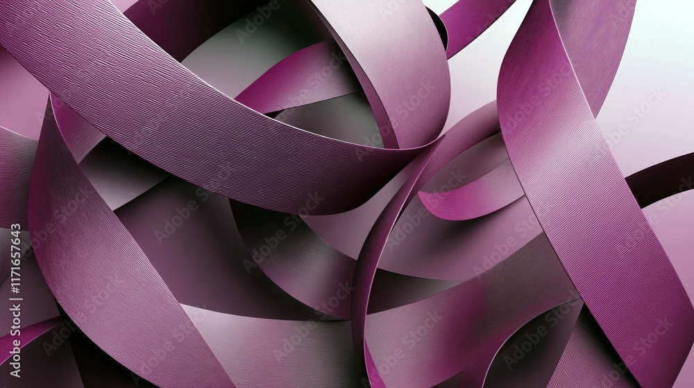 Poster abstract purple ribbons intertwining, creating a dynamic and modern design.