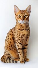 Obraz premium Domestic Cat Sitting and Looking at Camera on White Background, Perfect for Pet or Animal Related Concepts