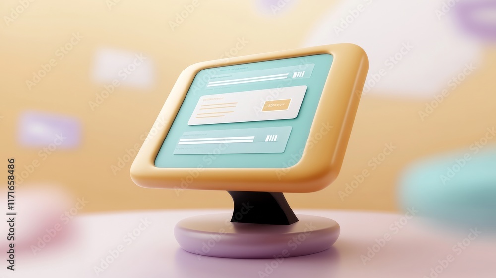 Aufkleber a colorful digital tablet displaying a user interface, set against a soft, pastel background, evokin