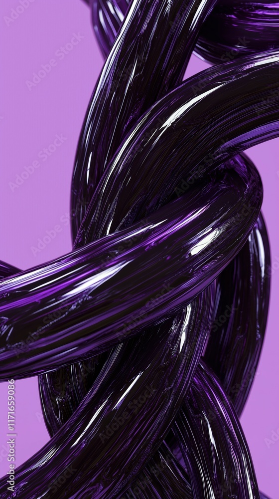 Poster close-up of intertwined glossy purple objects against a soft violet background.