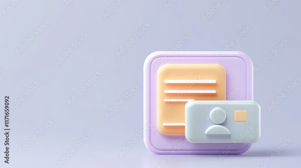 Poster a modern design featuring a pastel-colored document and id card icon on a subtle background, symboli