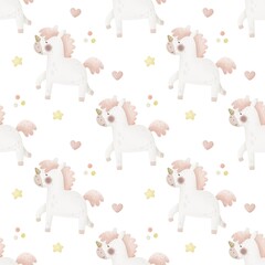 seamless pattern with cartoon unicorns. Magic. Colorful illustration flat style for kids. Animals. hand drawing. baby design for fabric, print, wrapper