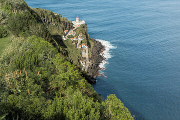 view of the sea from the cliff. Vies to the lighthouse and road