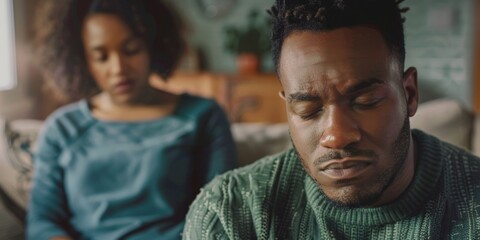 Struggles of a man facing relationship challenges, emotional turmoil, and stress during a conflict with a distressed partner in a troubled home