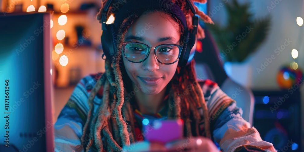Poster person coding in a dimly lit room at night, engaged in online hacking, researching blockchain, and e