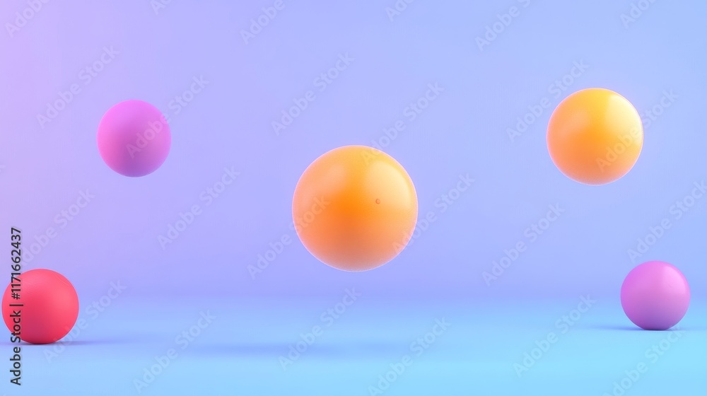 Poster colorful floating spheres in a gradient background create a vibrant, playful atmosphere.