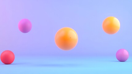 Colorful floating spheres in a gradient background create a vibrant, playful atmosphere.