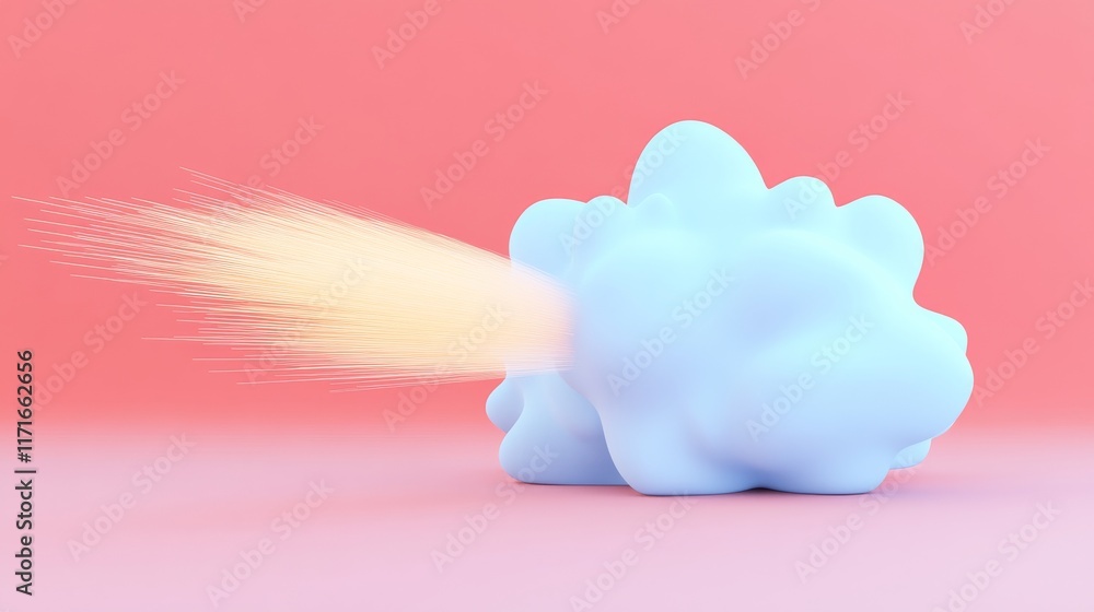 Aufkleber a stylized blue cloud emitting a burst of orange particles against a pink background, creating a dyn